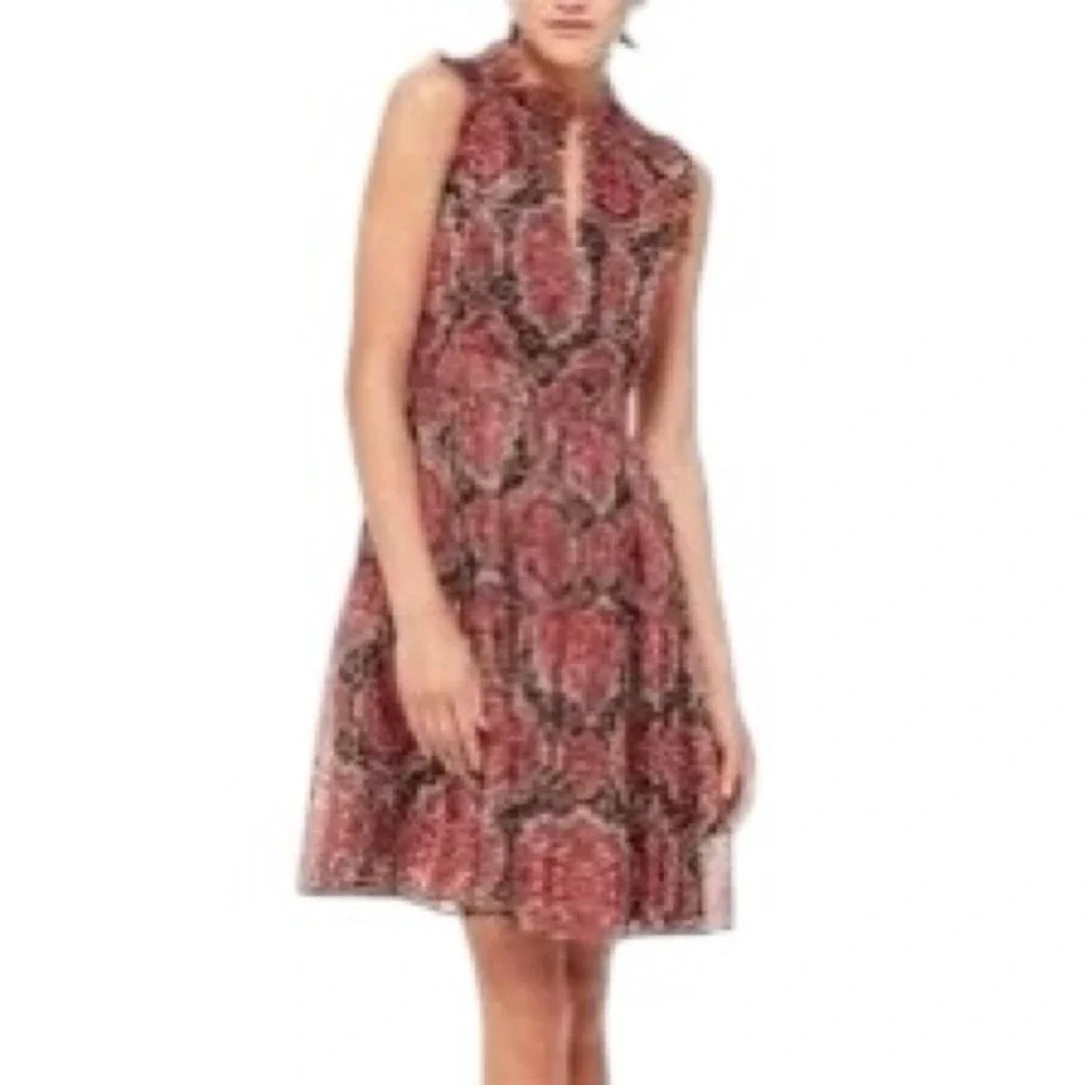 Kate Spade Metallic Paisley Ruffle Sleeveless Dress Womens Size 16 Cocktail Midi